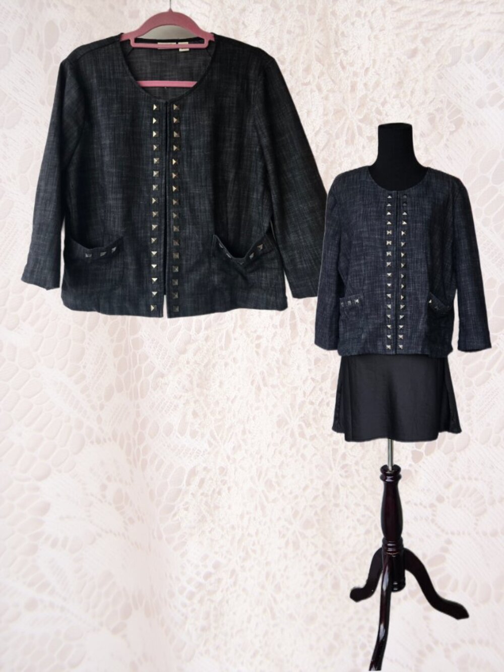 Cato Charcoal Metal Studded Blazer Office Business Women's Size Large